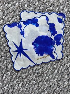 Cynthia Rowley White Handkerchief with Bold Blue Floral and Star Motif